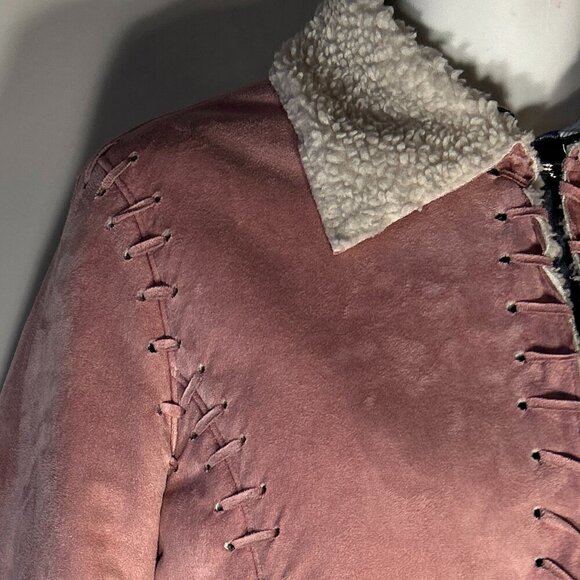 Mechant SZ M Pink Faux suede jacket Sherpa Western Boho Rodeo Southwestern Rare - Picture 5 of 9